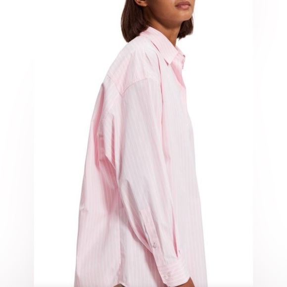 NWT THEORY Pink Multi Downing Bold Oversized Striped Button Down Shirt - Picture 3 of 7